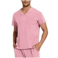 thumbnail image 2 of Dianli Gifts Medical Uniform Men's V Neck Nurse Scrub Top with Pocket Short Sleeve Solid Color Caregiver Work Shirt Breathable Quick-Dry Lightweight Comfortable Medical Scrub, 2 of 9