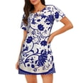 thumbnail image 1 of Disketp Blue And White Porcelain Pattern para Camisón Corto de Manga Corta para Mujeres, Camisón Cómodo con Escote Redondo, Bonito y Confortable, 1 of 6
