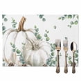 thumbnail image 2 of Thanksgiving White Pumpkins Placemats Set of 12 Autumn Pine Cones Eucalyptus Leaves Heat Insulated Linen Place Mats, Washable Stain-Proof Table Mats for Dining Tables Holiday Decor 13x19inch, 2 of 9