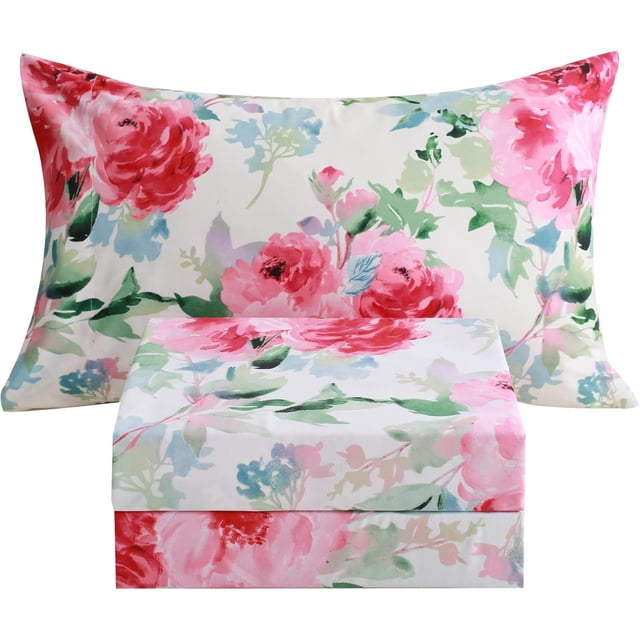 Floral Printed Sheet Set King Soft Microfiber Botanical Bed Sheets Extra Deep Pocket Pieces
