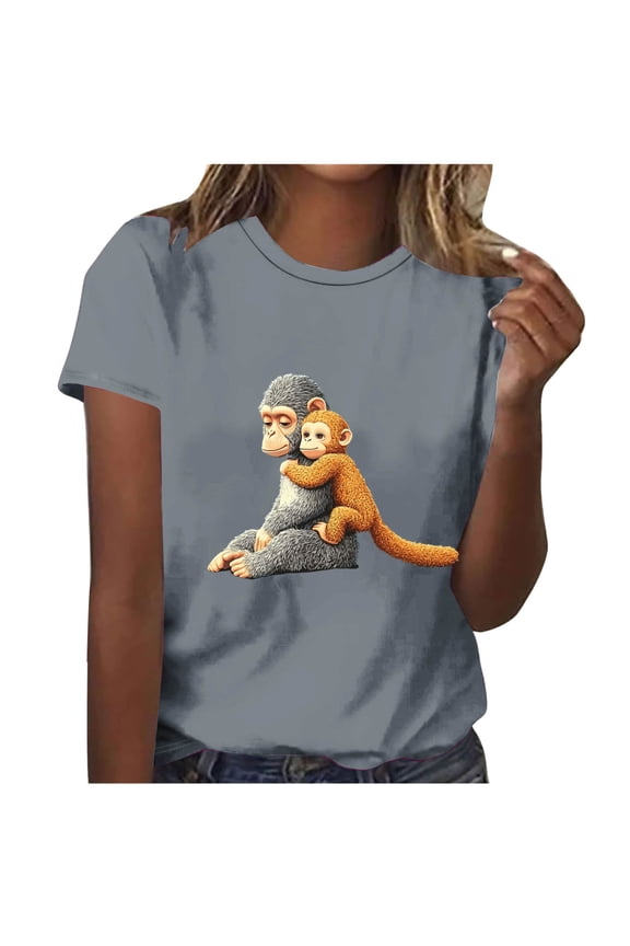 Womens Cute Monkey Printed T Shirt Short Sleeve Crew Neck Animal Graphic Casual Tee for Daily Wear and Relaxed Occasions