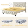 thumbnail image 5 of 4 EVER WINNER King Bed Frame, Upholstered Platform Bed Frame with Headboard and Footboard, Diamond Headboard and Footboard Design, Beige, 5 of 7
