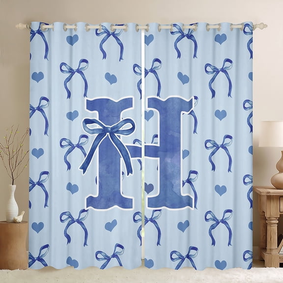 Castle Fairy Personalized Initial Letter H Black Out Curtains for Teens Children,Love Heart Print Curtains Pack Of 2 (42X63 Each),Cartoon Bowknot Bedroom Curtains,Microfiber Bedroom Decor