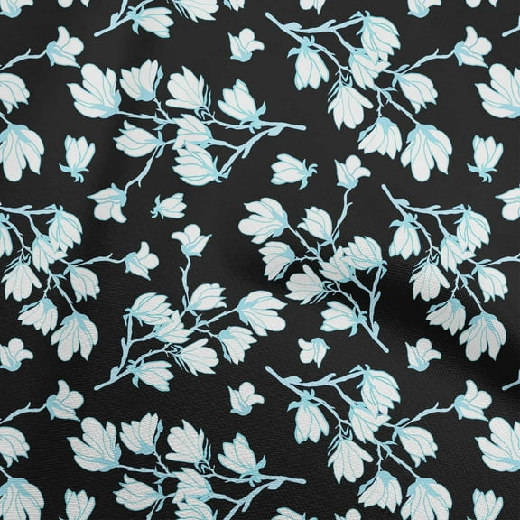 oneOone Polyester Spandex Aqua Blue Fabric Floral Quilting Supplies Print Sewing Fabric By The Yard 56 Inch Wide