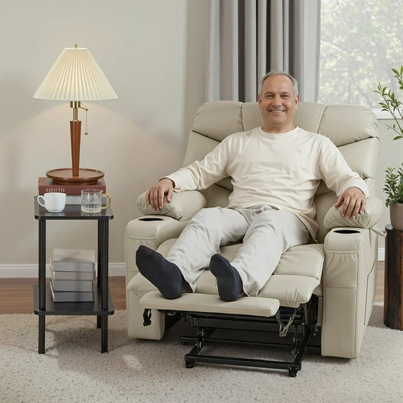 MCombo 27.2'' Extra-Wide Seat Oversized Power Lift Recliner Chair for Elderly, Faux Leather(Beige)