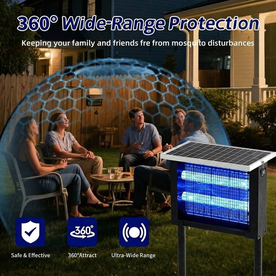 Rechargeable Outdoor Solar Bug Zapper with LED Night Light, Electric Insect Zapper for Patio, Backyard, and Garden Use