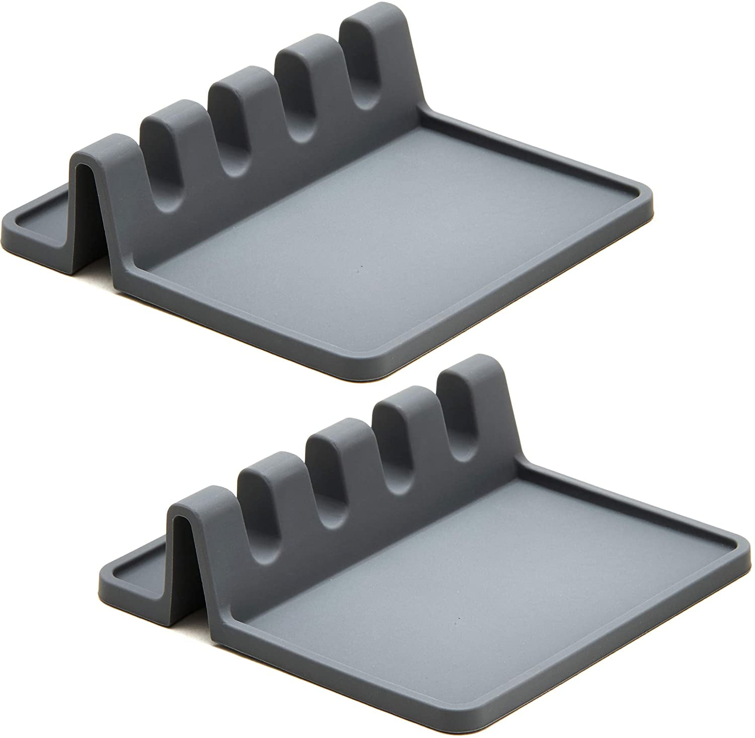 Grey Silicone Spoon Rest for Stove Top with Drip Pad (Two Pack) Heat