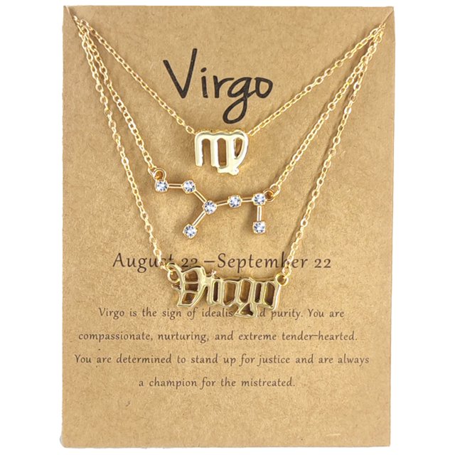 Flmtop 3Pcs Constellation Necklaces Letters Symbol Women Shiny Rhinestone Paper Card Necklaces for Party