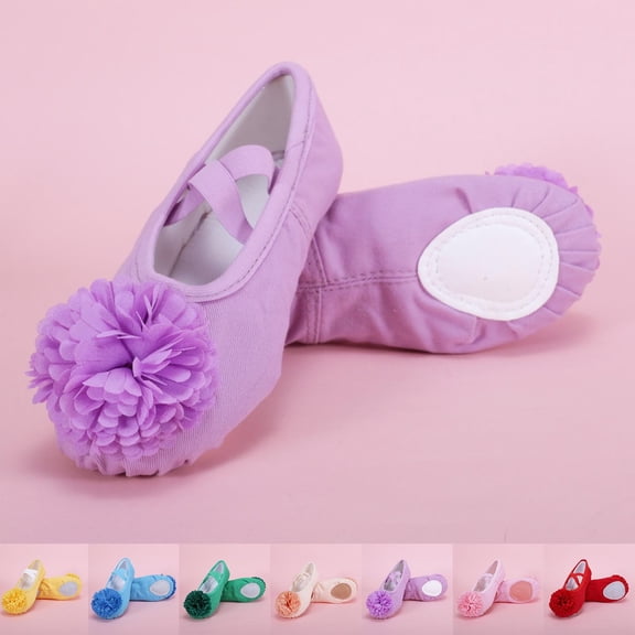 Girls Flower Decor Ballet Dance Shoes, Solid Color Slip on Elastic Soft Sole Training Slippers, Kids Body Shaping Stage Performance Gymnastics Footwear Yellow 3.5(39)