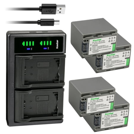 Kastar 4-Pack NP-FP90/FP91 Battery and LTD2 USB Charger Compatible with Sony DCR-DVD404 DCR-DVD405 DCR-DVD505 DCR-DVD602 DCR-DVD605 DCR-DVD653 DCR-DVD703 DCR-DVD705 DCR-DVD755 Camera