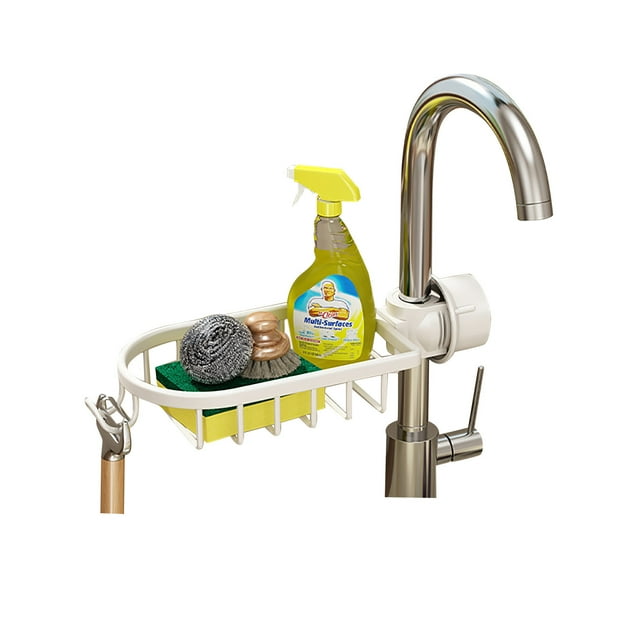 Lksixu Étagère de Rangement pour Robinet en Aluminium Spatial Réglable pour Évier de Cuisine Évier Éponge Chiffon Étagère de Rangement Bacs de Rangement Organisateurs et Rangement
