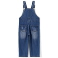 thumbnail image 2 of Kidscool Space Baby & Little Girls Big Pleated Bib Pocket Sidekick Ripped Fashion Denim Overalls,Blue,3-4 Years, 2 of 8