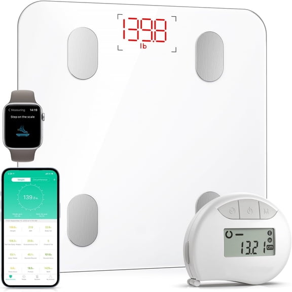 Smart Scale and Tape Measure, Digital Bathroom Scale & Body Tape Measure Sync with APP, Bluetooth Weighing Machine