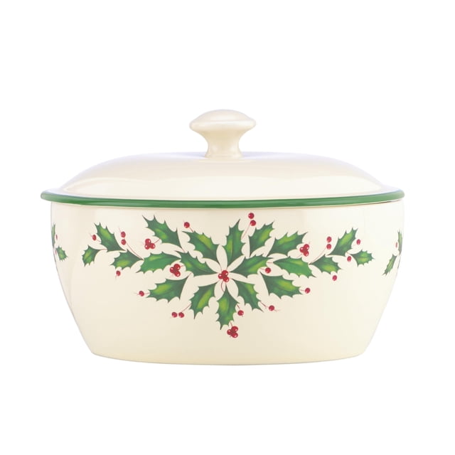 Cazuela con tapa Lenox 847117, porcelana, color marfil, para Navidad
