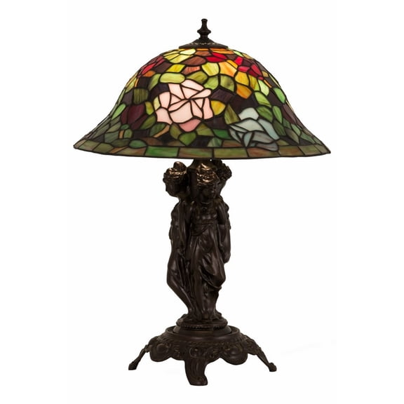 Meyda Tiffany 27820 Rosebush - 1 Light Table Lamp   Copperfoil Finish with Ruby/Pink/Green/Blue Glass