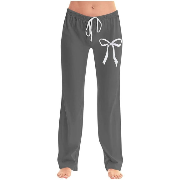 Bow Sweatpants for Women Oversized Casual High Waisted Elastic Yoga Joggers Winter Fashion Trousers with Pockets,Gray,3XL