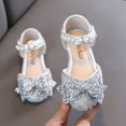 thumbnail image 2 of LNMQLPDBS Shoes for Girls Soft Sole Comfort Performance Dance Shoes for Childrens Pearl Decoration Glitter Sequins Dress Shoes with Big Bowknot Flower Girl Shoes Princess Shoes Silver 4.5-5 Years, 2 of 6