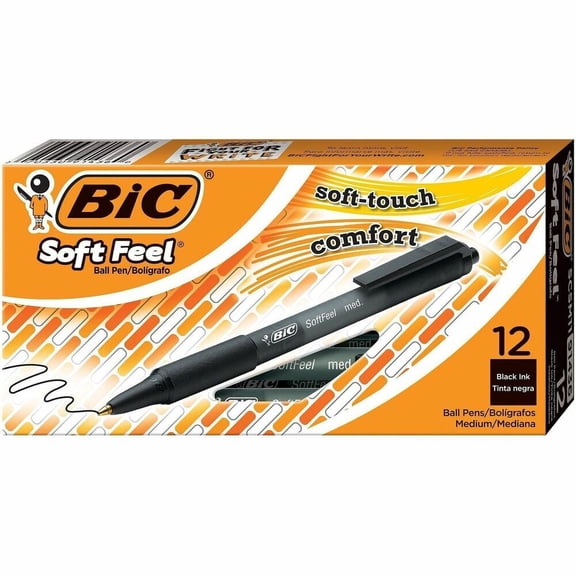 BIC Soft Feel Black Retractable Ballpoint Pens, Medium Point (1.0mm), 12-Count
