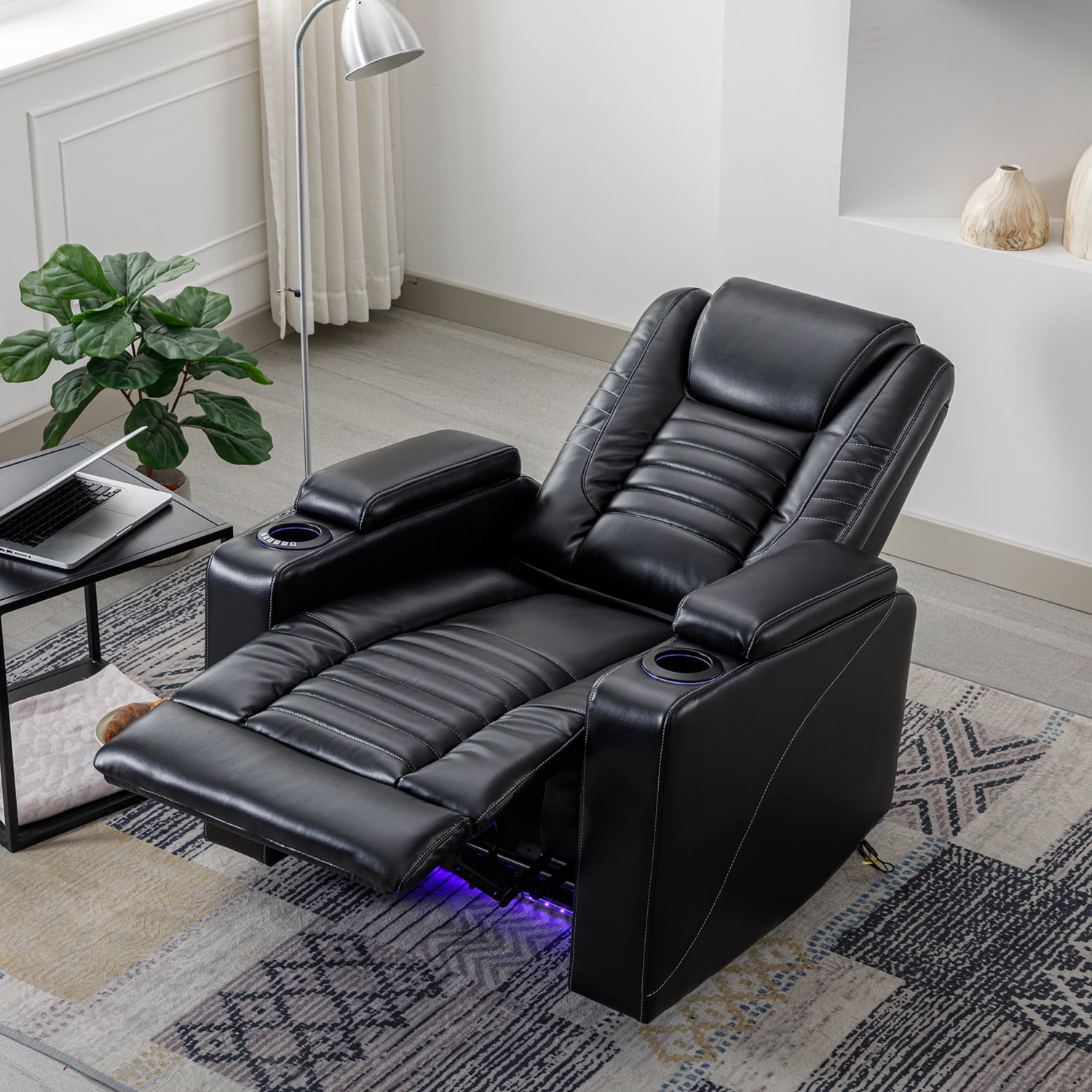 Kadyn Power Motion Recliner, PU Leather Recliner Chair with Adjustable Headrest, Modern Home Theater Seating with Hidden Arm Storage and Cup Holder Design, Black Kadyn Power Motion Recliner, PU Leather Recliner Chair with Adjustable Headrest, Modern Home Theater Seating with Hidden Arm Storage and Cup Holder Design, Black