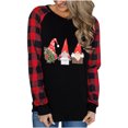 thumbnail image 4 of Odeerbi Christmas Tops For Women Long Sleeve Blouses Plaid Print Splicing Round Neck Pullover T-Shirt Black, 4 of 9