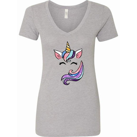 Inktastic Cute Colorful Galaxy Unicorn Women's V-Neck T-Shirt