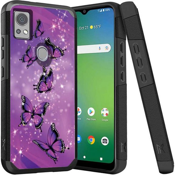 ANJ  Shockproof Dual Layer Slim Hard Case   Tempered Glass Cover Compatible with Icon 5, AT&T Motivate 4 - Hot Pink Butterfly