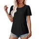 thumbnail image 4 of Camisas de trabajo para mujer,Camiseta de color liso para mujer, cuello redondo, manga corta, mezcla de algodón suave, transpirable, informal, para uso diario, sopatenor, 4 of 8