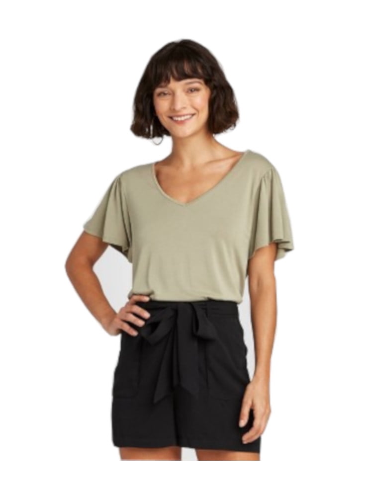 Large Flutter Sleeve V-Neck Tee 