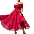 thumbnail image 3 of Jinhomg Women's Flowy Dress Elegant Off The Shoulder Mesh Dresses Plus Size Comfy V-Neck Maxi Dress Evening Cocktail Party Dress formal Prom Gowns Red XXXXL, 3 of 9