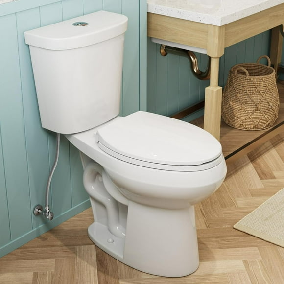 Elongated 2 Piece Tall Toilet with Dual Flush Button and 19 Inch ADA Compliant for Seniors, Disabled & Tall Person