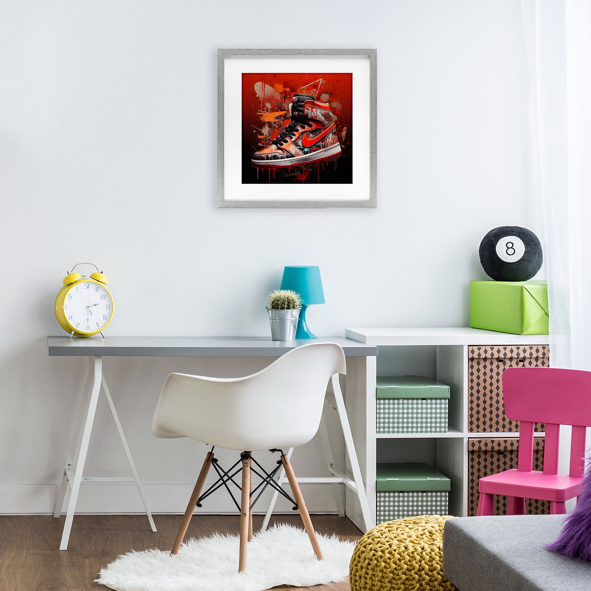 Stupell Industries Shades Of Red Sneaker Gray Framed Print Under Glass, design by Creative Studio