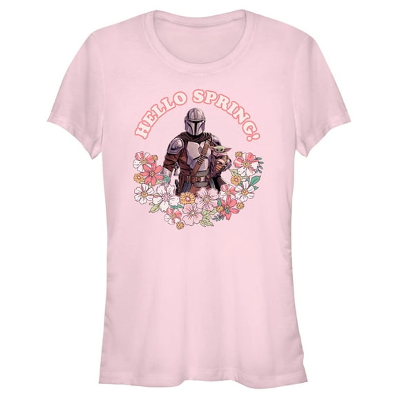Junior's Star Wars: The Mandalorian Hello Spring Graphic Tee Light Pink 2X Large