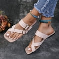 thumbnail image 4 of AXXD Women Beige Sandals Clearance Under $10 Flat Bottomed Summer Outerwear Toe Strap Buckle Shoes Flat Heeled Beach Sandals, 4 of 6
