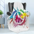 thumbnail image 4 of Groovy Soft Flannel Fleece Throw Blanket, Famous Widely Used Peace Logo with Colorful Splash Grunge Style Pacifism Themed, Cozy Plush for Indoor and Outdoor Use, 50" x 70", Multicolor, by Ambesonne, 4 of 5