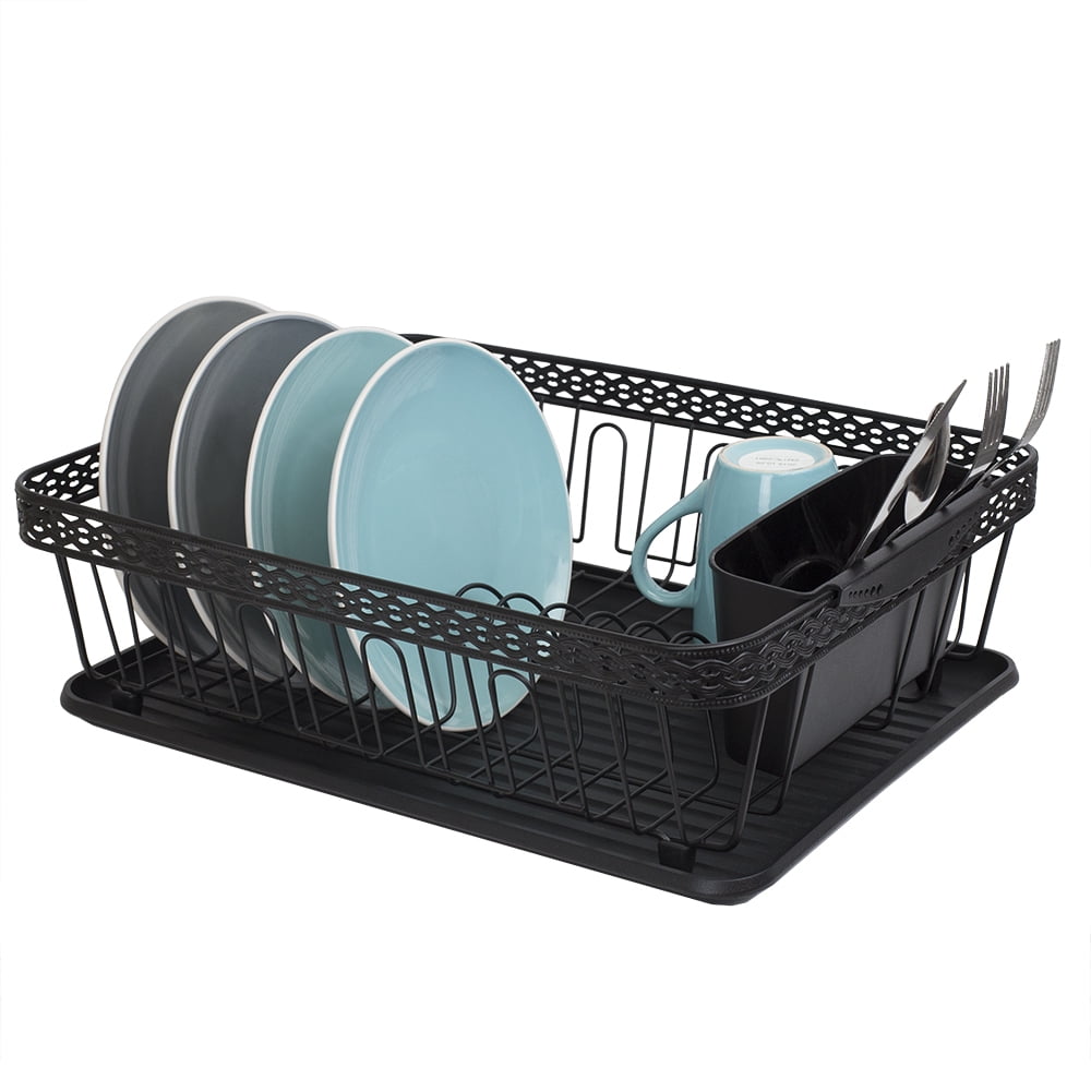 Home Basics 3piece Decorative Wire Steel Dish Rack, Black Walmart