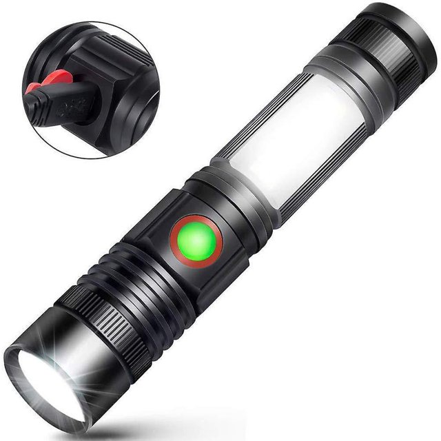 Linterna recargable (batería incluida), linterna LED magnética con luz lateral Cob, LED superbrillante de 1200 lúmenes, resistente al agua, con zoom, 4 modos mejor