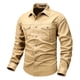 thumbnail image 1 of Blusa y camisa de manga larga con cuello vuelto para hombre, estilo informal, color liso, con bolsillos y botones, estilo cárdigan, de poliéster y algodón., 1 of 2