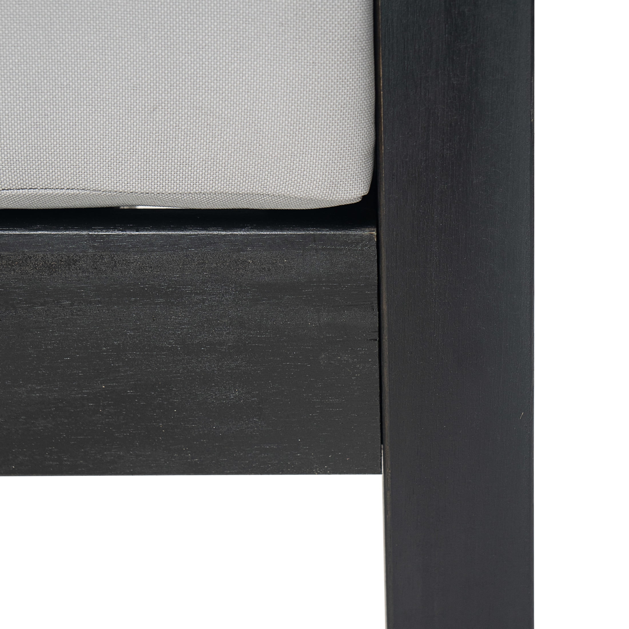 Felix Outdoor Patio Club Chair, Acacia Wood Wicker Armchair with Cushions, Black+Light Grey