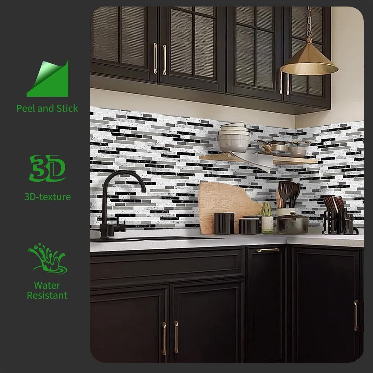 10-Sheet Self-Adhesive Peel and Stick Backsplash for Kitchen, Vinyl Decorative Tiles (Gray)