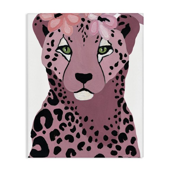 Stupell Industries Cheetah with Pink Blossoms Animals & Insects Painting Gallery Wrapped Canvas Art Print Wall Art, 24 x 30