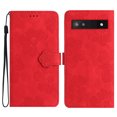 thumbnail image 1 of SaniMore Case for Google Pixel 7A 6.1" 2023, [Card Slots + Cash Pocket + Removeable Wrist Strap] PU Leather Embossed Flower Flip Kickstand 360° All-around Protective Wallet Shell, Red, 1 of 11
