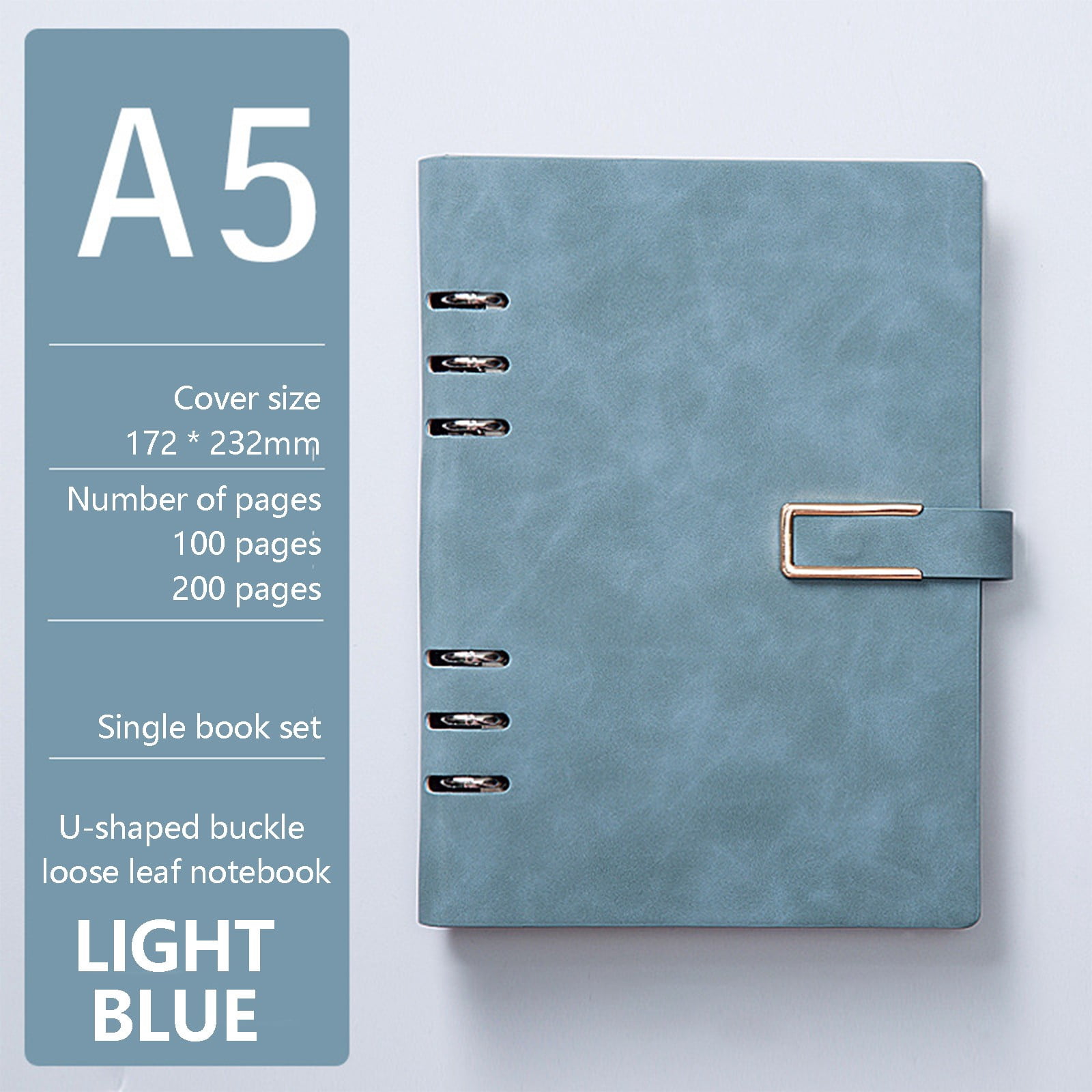 SLUOHZXI Refillable Leather A5 Loose Leaf Notebook With Clip, Loose Leaf Binder with 6 Ring，Hand-Crafted Leather Folio,9.13in×6.77in，Grey.