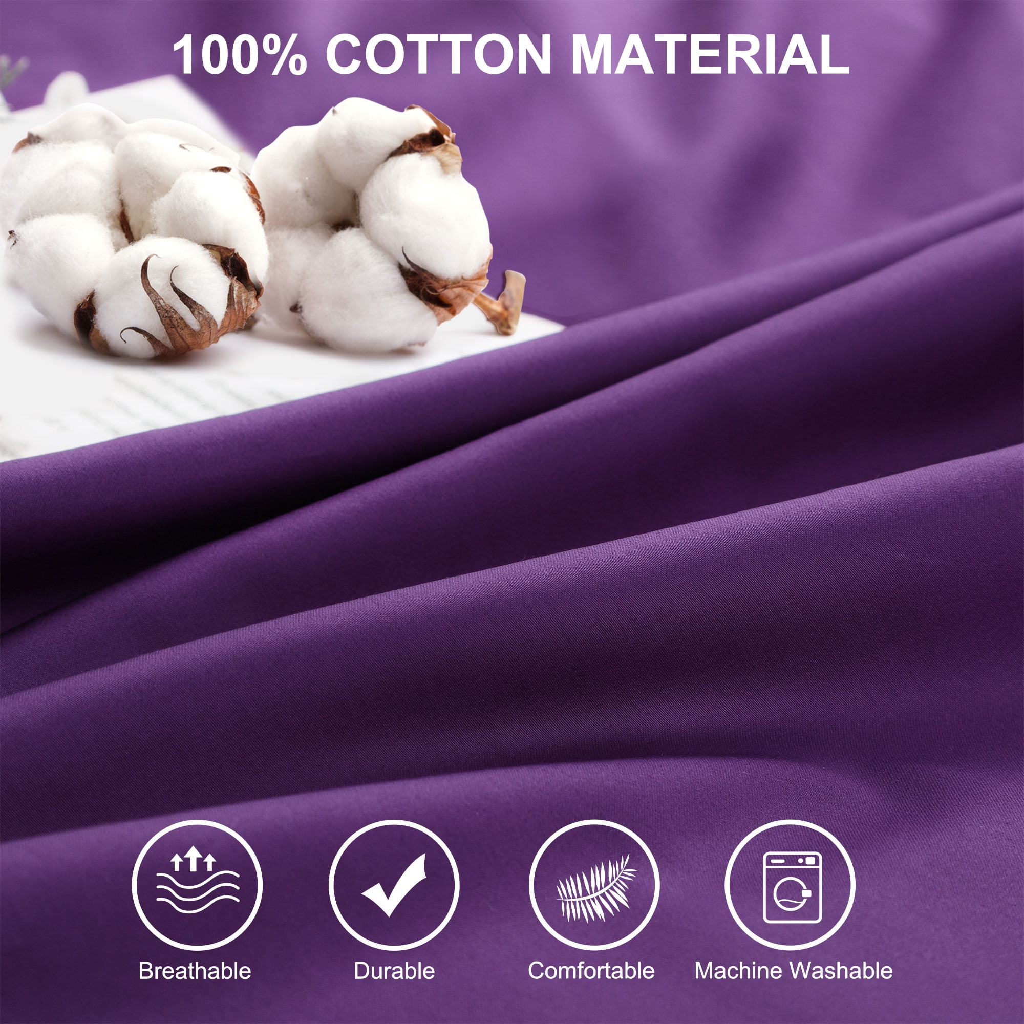 Unique Bargains 2 Pcs 100% Cotton Envelope Closure Ruffled Pillowcases Grape Standard