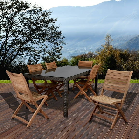 Amazonia Patio Dining Set with 6 Folding Palu Teak Chairs, Seating Capacity: 6