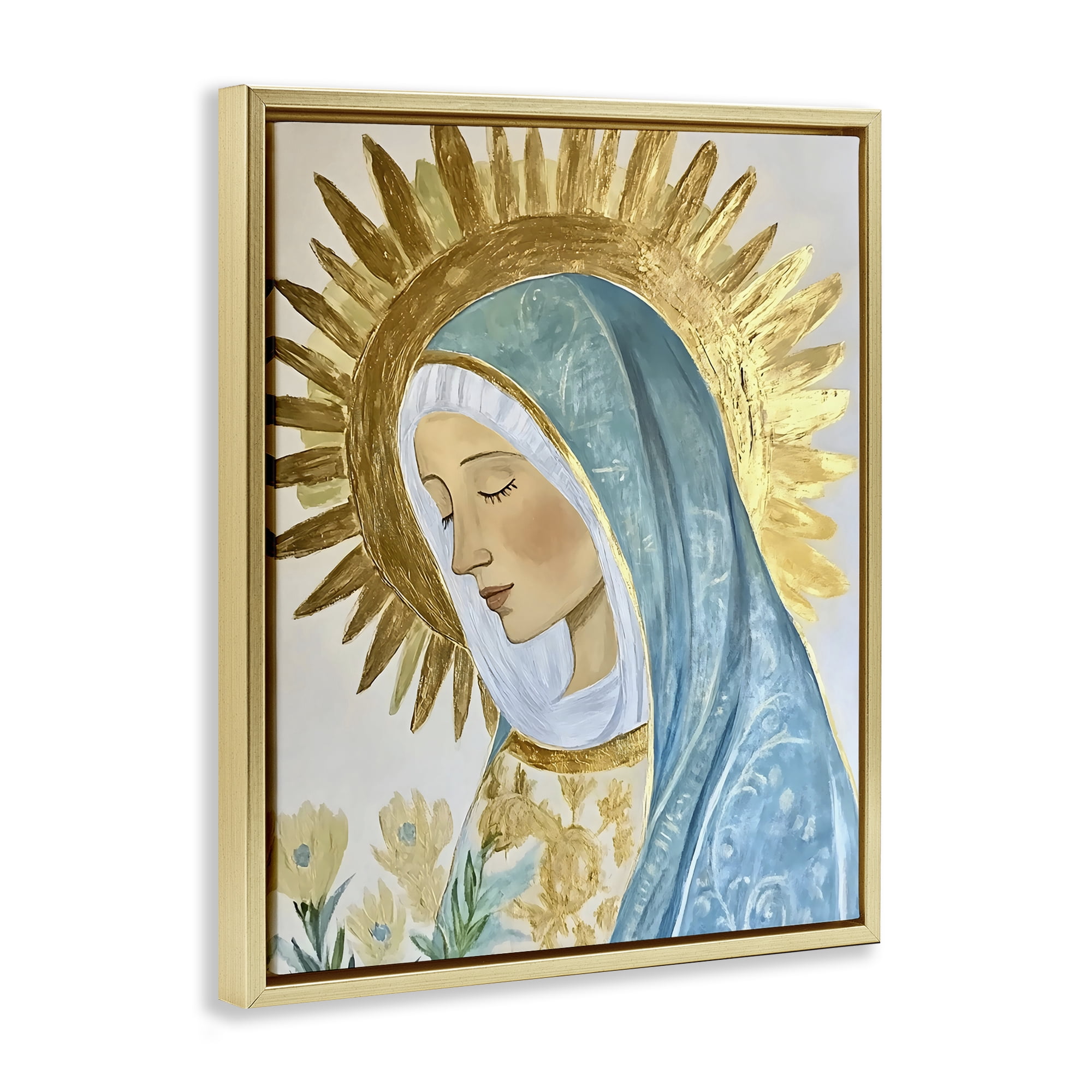 Holy Mary In Gold Gold Framed Floater Canvas Wall Art, design by Franklyn Gregory