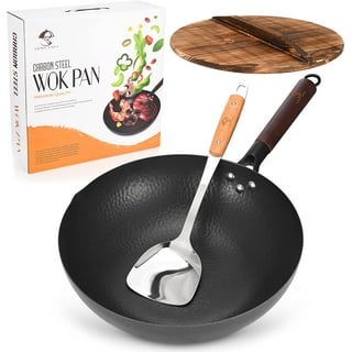 Leidawn 12.8 Carbon Steel Wok - 11pcs Woks and Stir Fry Pans with Wooden Handle and Lid,10 Cookware Accessories,for Electric,Induction and GAS Stoves