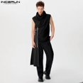 thumbnail image 5 of INCERUN Tops 2024 Moda para hombre Cuello alto Diseño irregular Chalecos Casual Ropa de calle Patchwork Rayas Sin mangas Camisetas sin mangas S-5XL, 5 of 5