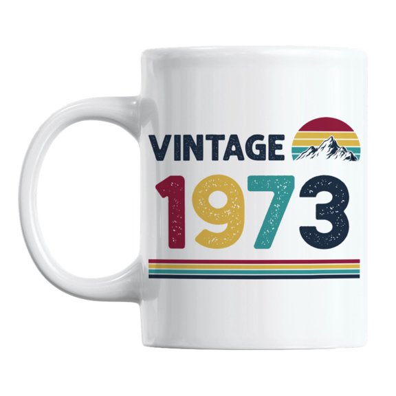 Vintage 1972 feat Retro Sunset with Mountain, Birth Year Coffee & Tea Mug (11oz)