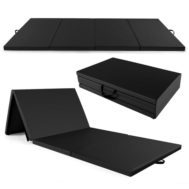 Costway 10' x 4' x 2" 4-Panel Folding Exercise Mat with Carrying Handles for Gym Yoga Black