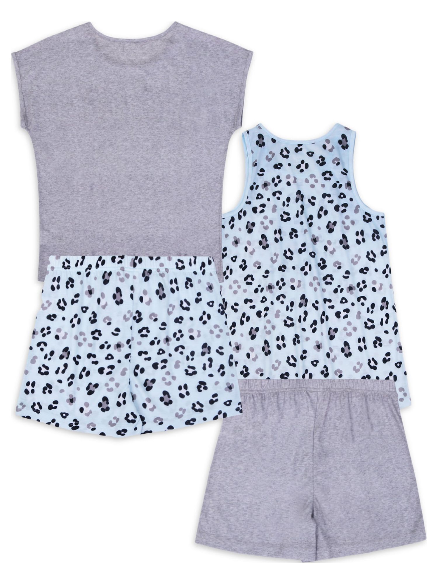 Wonder Nation Girls Leopard Tank, T-Shirt & Sleep Shorts Pajama Set, 4-Piece, Sizes 4-18 & Plus